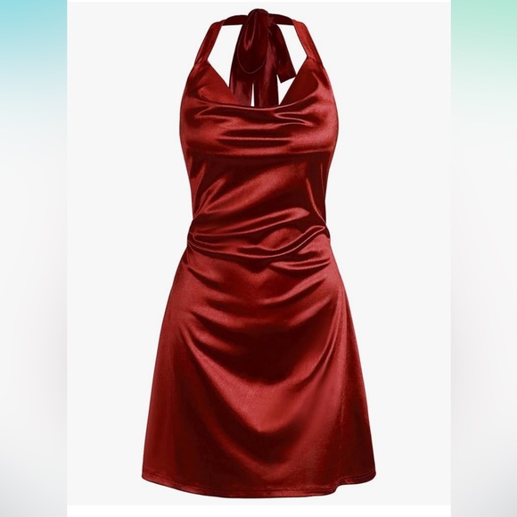 Satin Red Halter Dress - Picture 1 of 1